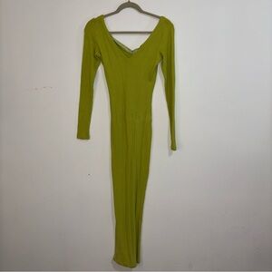 Green Ribbed Knit Long Sleeve Dress